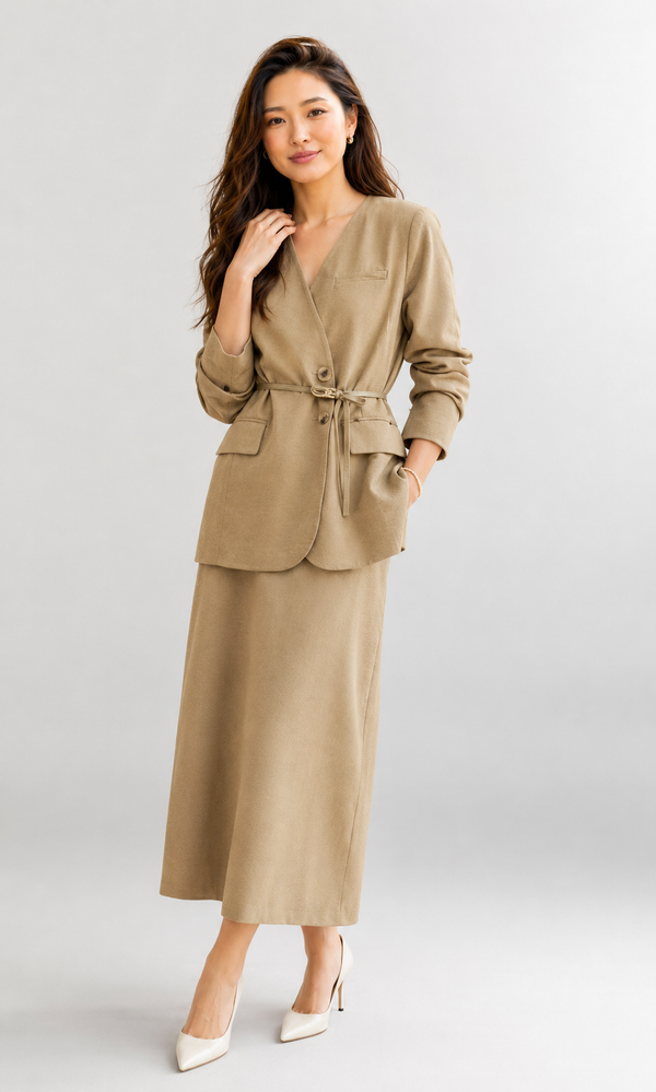 Celeste Belted Blazer & Split Skirt Set