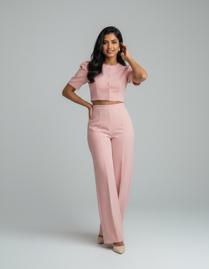 Adeline Puff-Sleeve Top & Wide-Leg Trouser Set