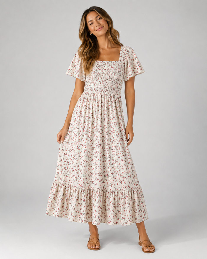 Alessia Floral Chiffon Pleated Midi Dress