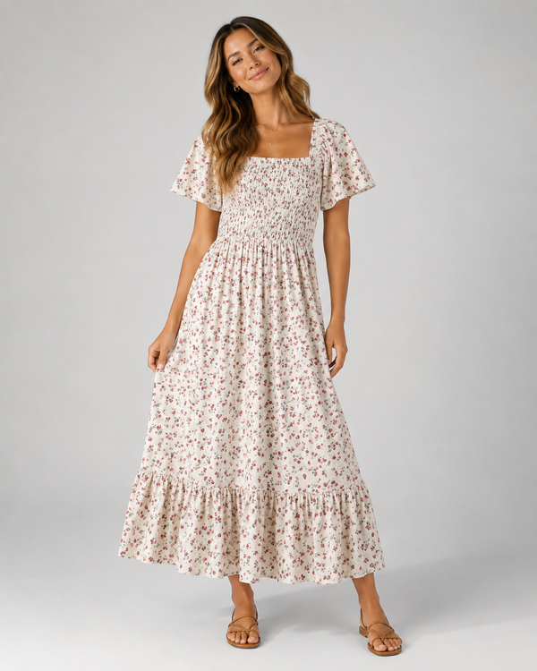 Alessia Floral Chiffon Pleated Midi Dress