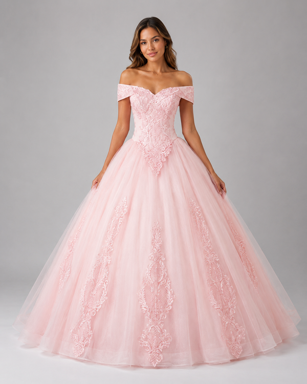Melina Off-Shoulder Floral Tulle Ball Gown
