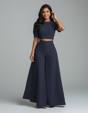 Adeline Puff-Sleeve Top & Wide-Leg Trouser Set
