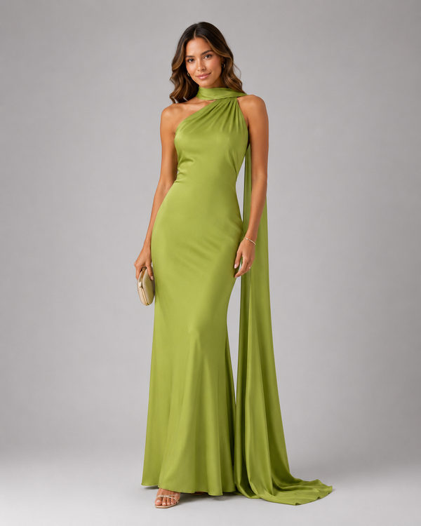 Oriana Satin-Look Halter-Neck Maxi Dress