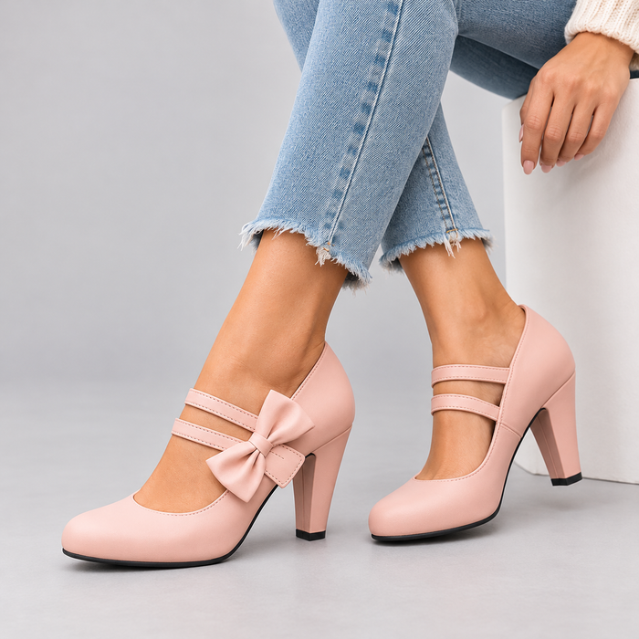 Bella Bow Mary Jane Block-Heel Pumps