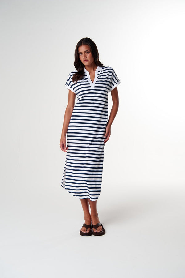 Rosilene Cotton Polo Dress - White & Navy - product image 1
