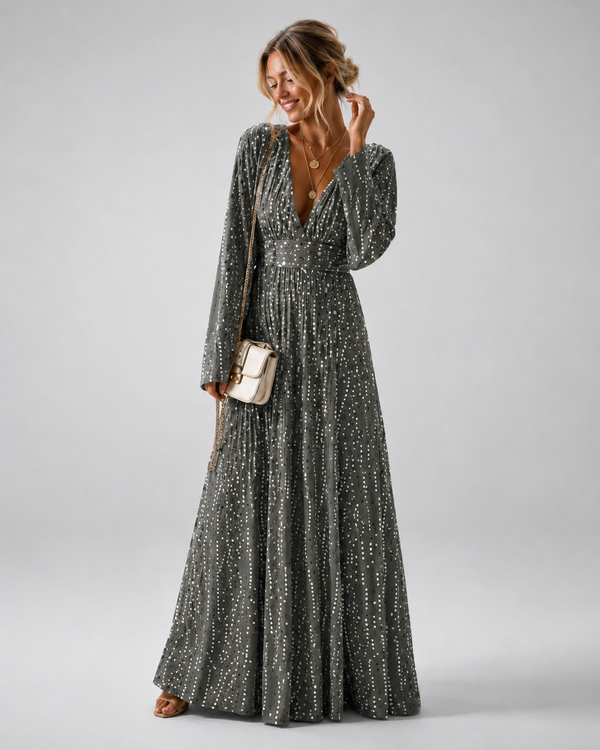 Delphine Polka-Dot V-Neck Maxi Dress