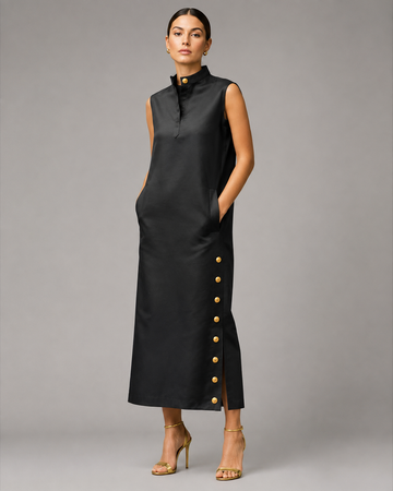 Adelaide Stand-Collar Split-Side Shirt Dress