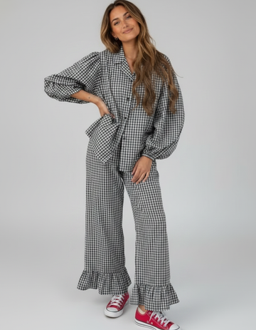 Acacia Plaid Shirt & Wide-Leg Trouser Three-Piece Set