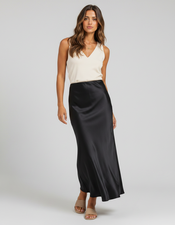 Babetta Satin-Look Elastic-Waist Midi Skirt