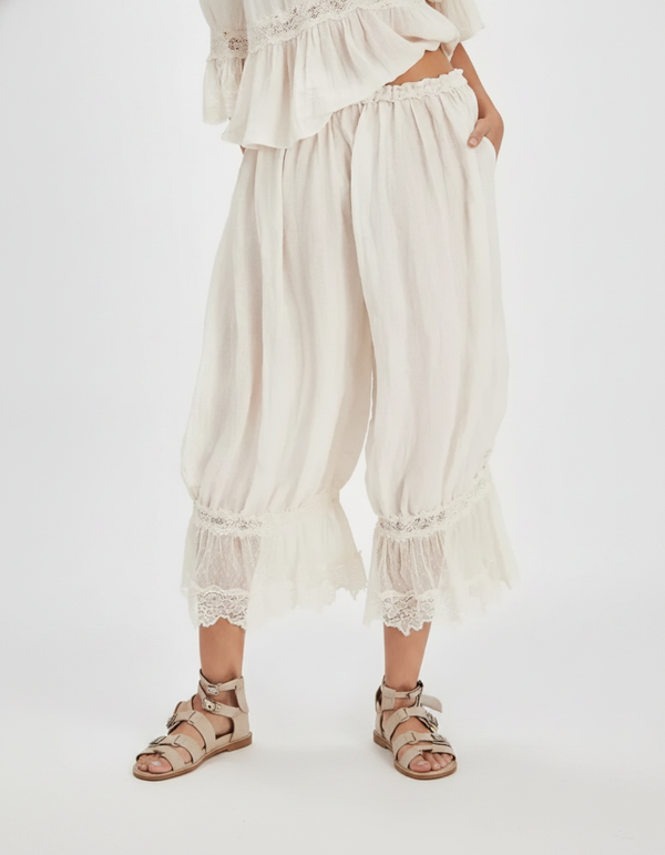 Sigrid Lace-Patchwork Cropped Harem Trousers