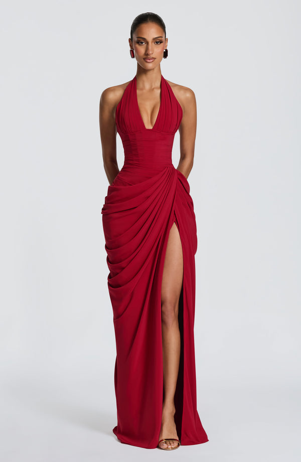 Minette Halter Corset Chiffon Maxi Dress - Deep Red - product image 1