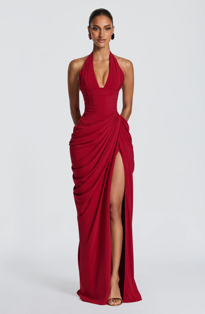 Minette Halter Corset Chiffon Maxi Dress - Deep Red - product image 1