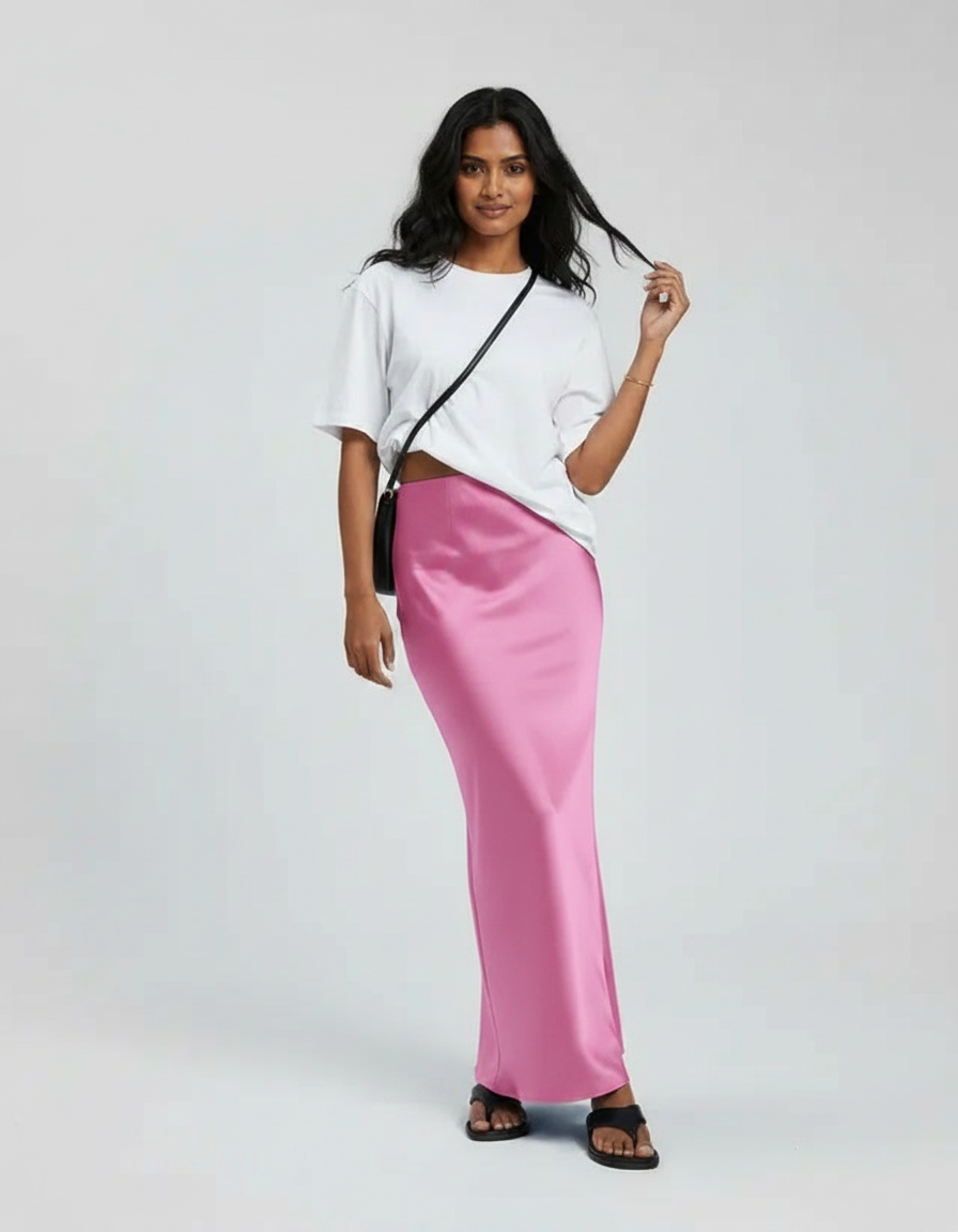 Bronte Satin-Look High-Waist Midi Skirt