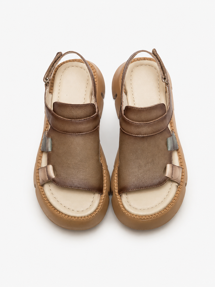 Liana Leather Hook-and-Loop Wedge Sandals
