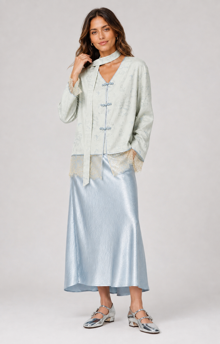 Emilia Chinese-Inspired Lace-Trim Blazer