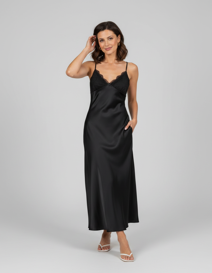Lara Satin-Look Lace-Trim Midi Dress