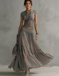 Clara Short-Sleeve Top & Lace-Trim Maxi Skirt Set