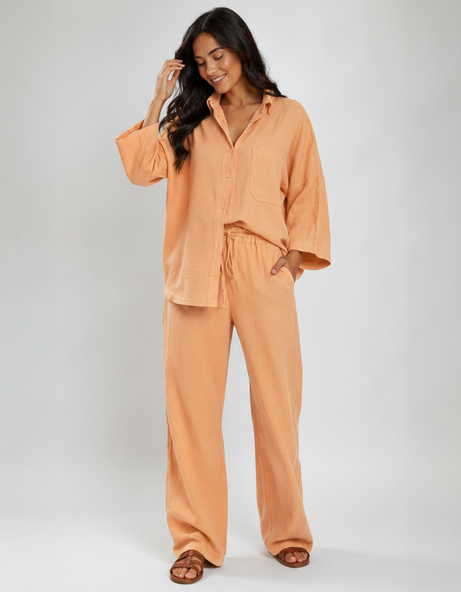Nerine Long-Sleeve Shirt & Wide-Leg Trouser Set