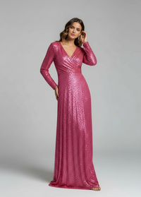 Willa Sequin Long-Sleeve Evening Maxi Dress