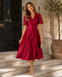 Emmeline Rhinestone-Detail Puff-Sleeve Midi Dress