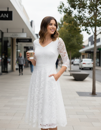 Perla Lace Long-Sleeve A-Line Midi Dress