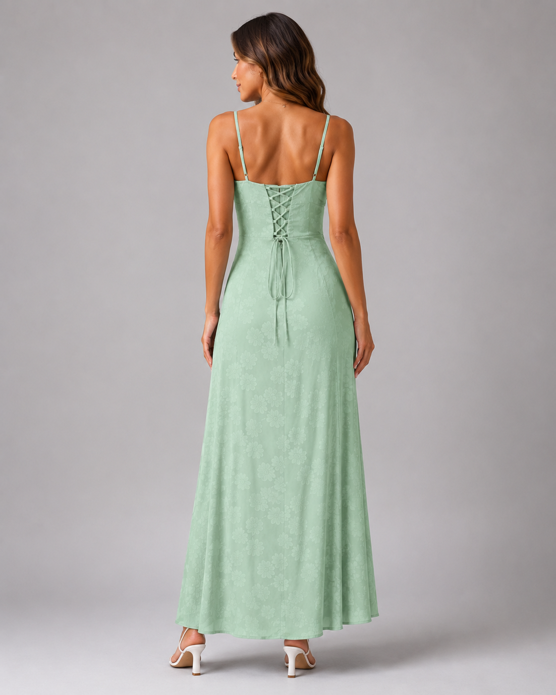 Ione Lace-Up Spaghetti-Strap Maxi Dress