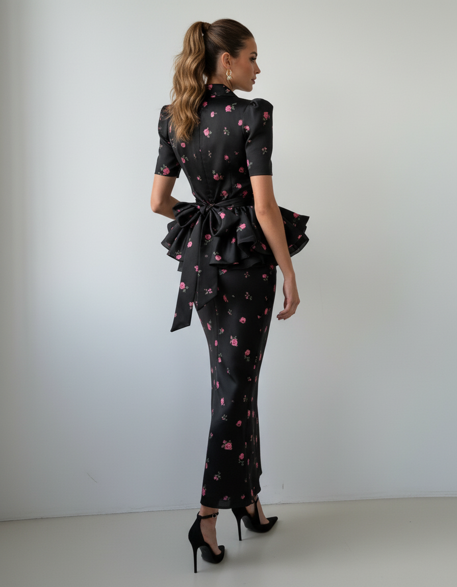 Valencia Floral Satin-Look Shirt & Skirt Set