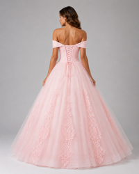 Melina Off-Shoulder Floral Tulle Ball Gown