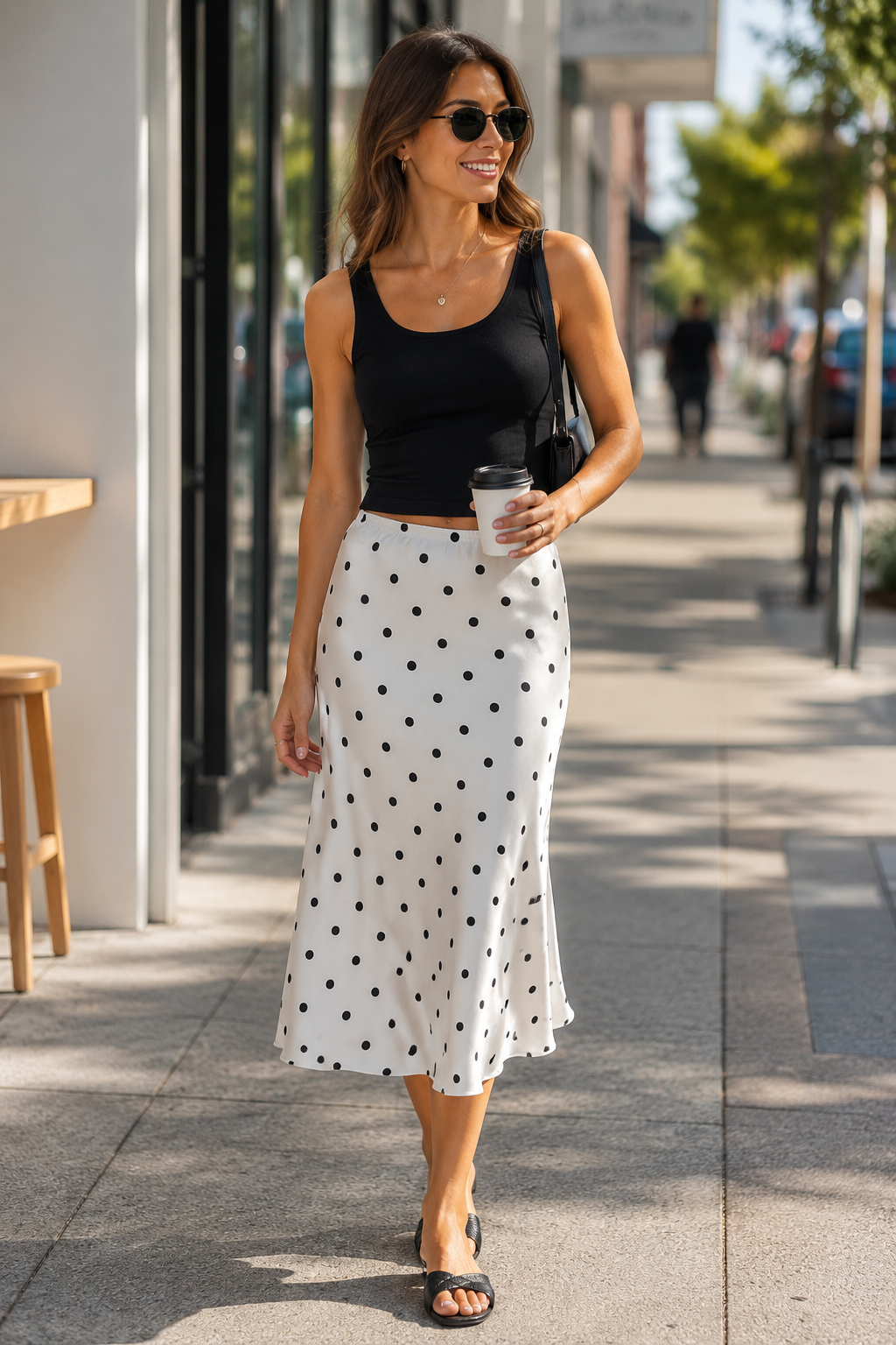 Seren Polka-Dot Satin-Look Fishtail Midi Skirt