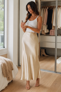 Odelia Satin-Look High-Waist Midi Skirt