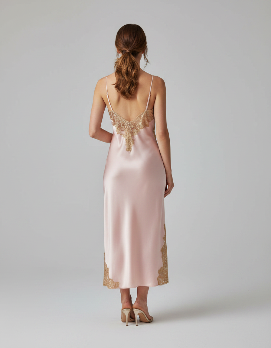 Indie Satin-Look Lace Asymmetric Midi Dress