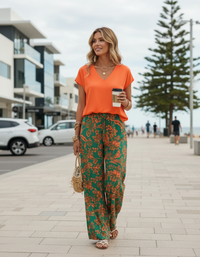 Olympia V-Neck Top & Floral Wide-Leg Trouser Set