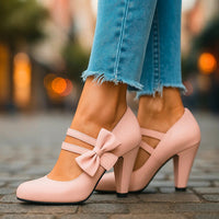 Bella Bow Mary Jane Block-Heel Pumps in Pink – product image 1