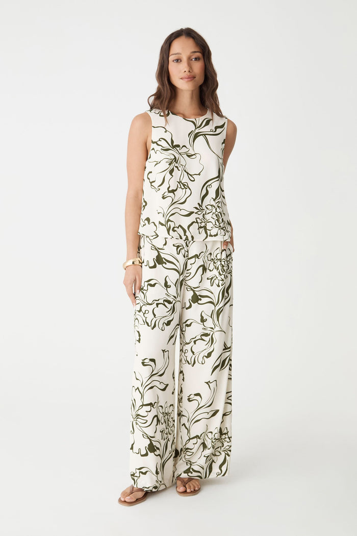 Umbrienne Floral High-Waist Wide-Leg Trousers - Cream & Olive - product image 1