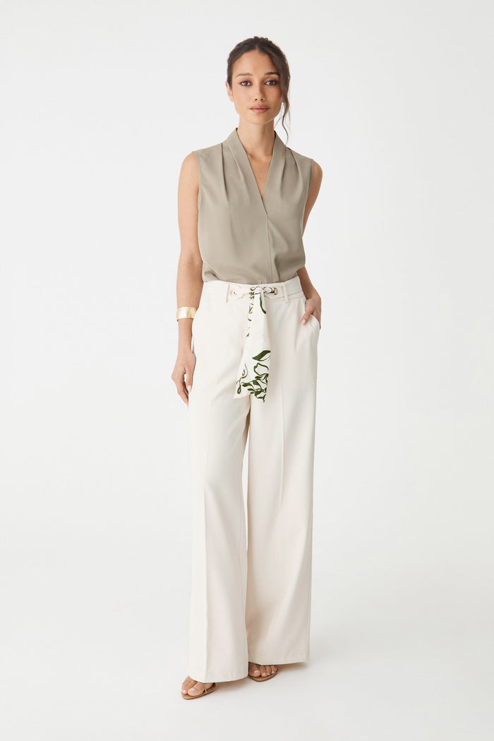 Taverelle Belted High-Waist Wide-Leg Trousers - Cream - product image 1