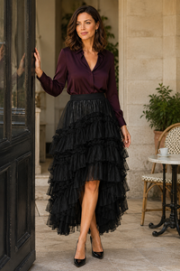 Oriina Gothic Lolita Layered Tulle Maxi Skirt