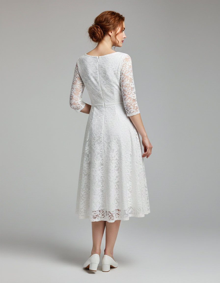 Perla Lace Long-Sleeve A-Line Midi Dress