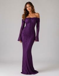 Zoya Lace Long-Sleeve Evening Maxi Dress
