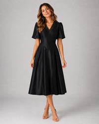 Emmeline Rhinestone-Detail Puff-Sleeve Midi Dress