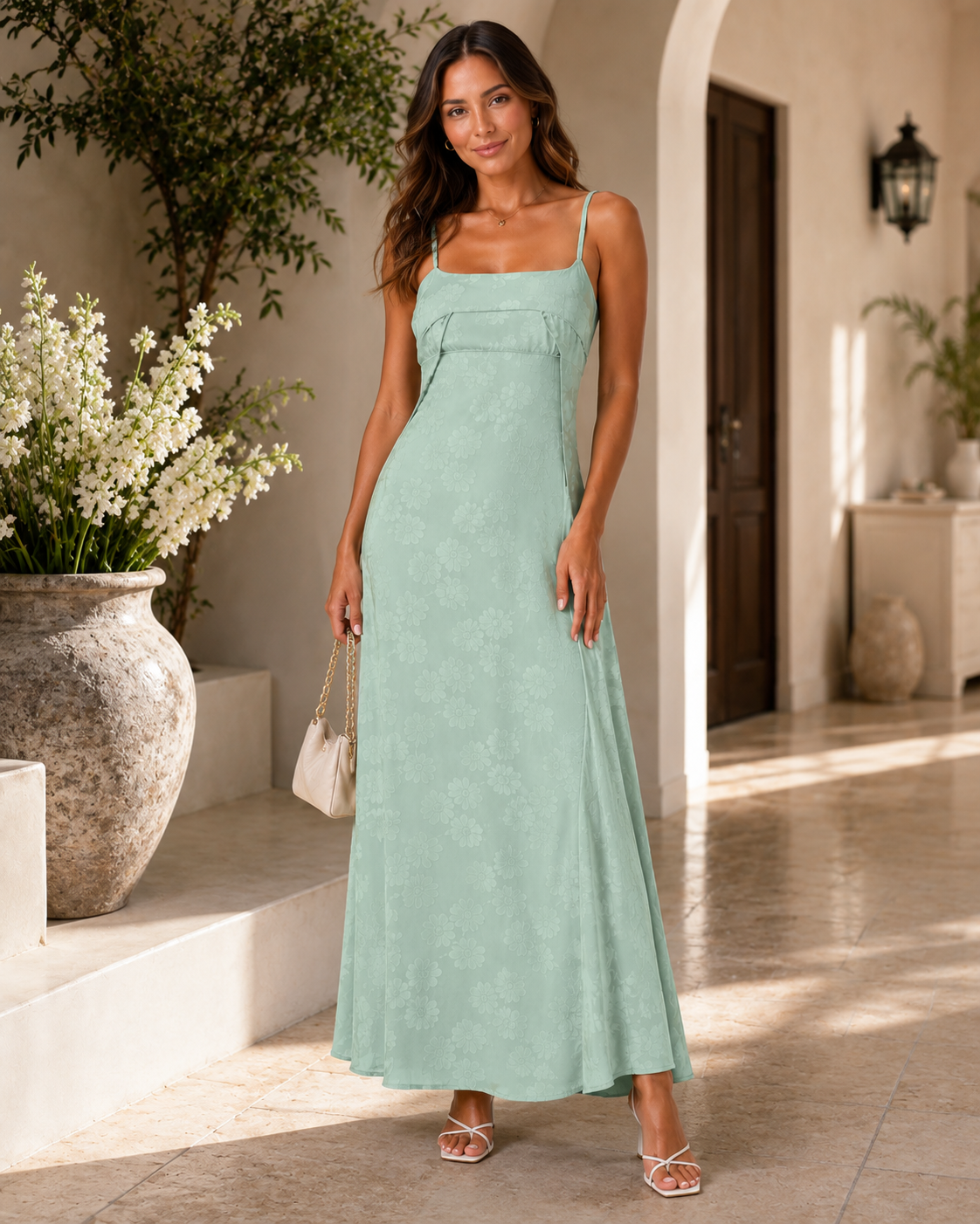 Ione Lace-Up Spaghetti-Strap Maxi Dress