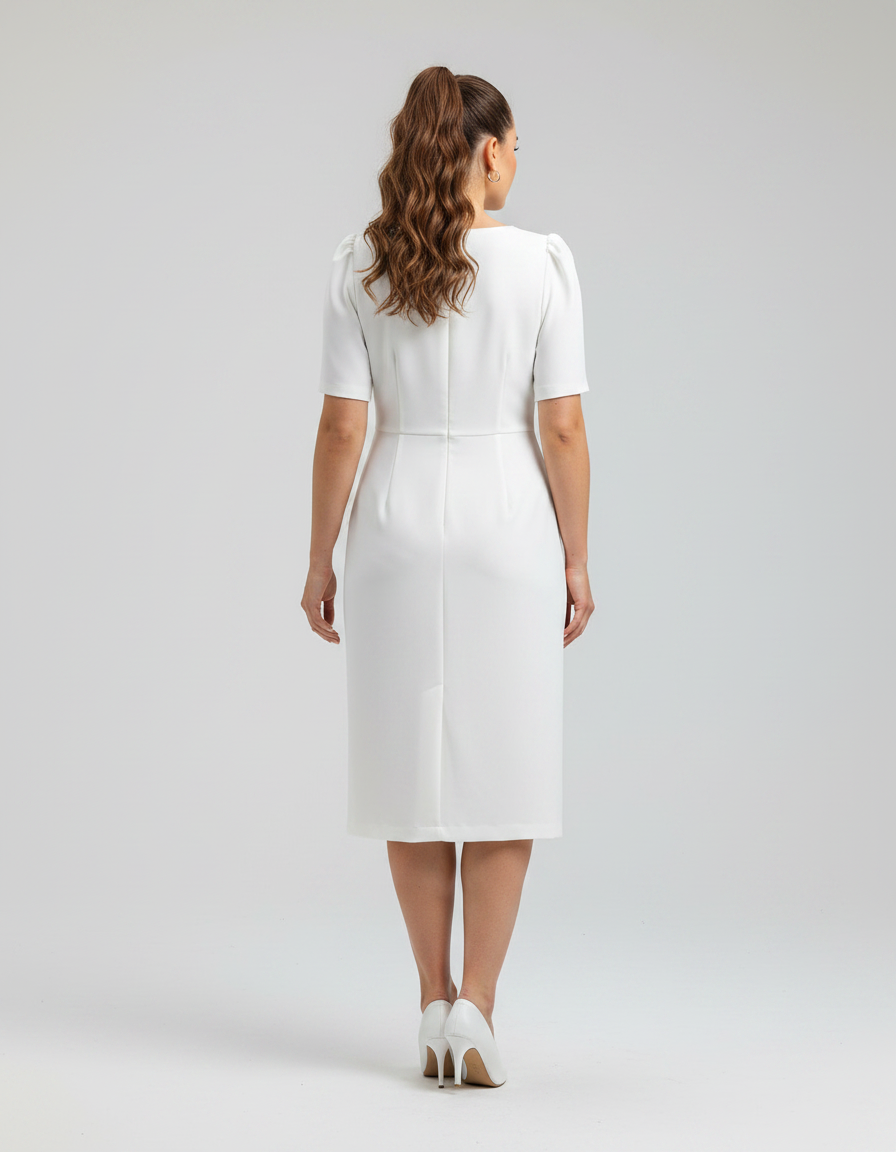 Seraphina Fitted Short-Sleeve Midi Dress