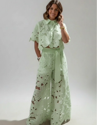 Solene Lace Top & Wide-Leg Trouser Set