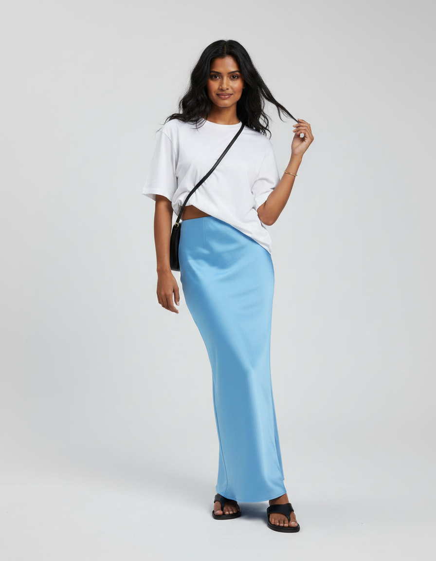 Bronte Satin-Look High-Waist Midi Skirt