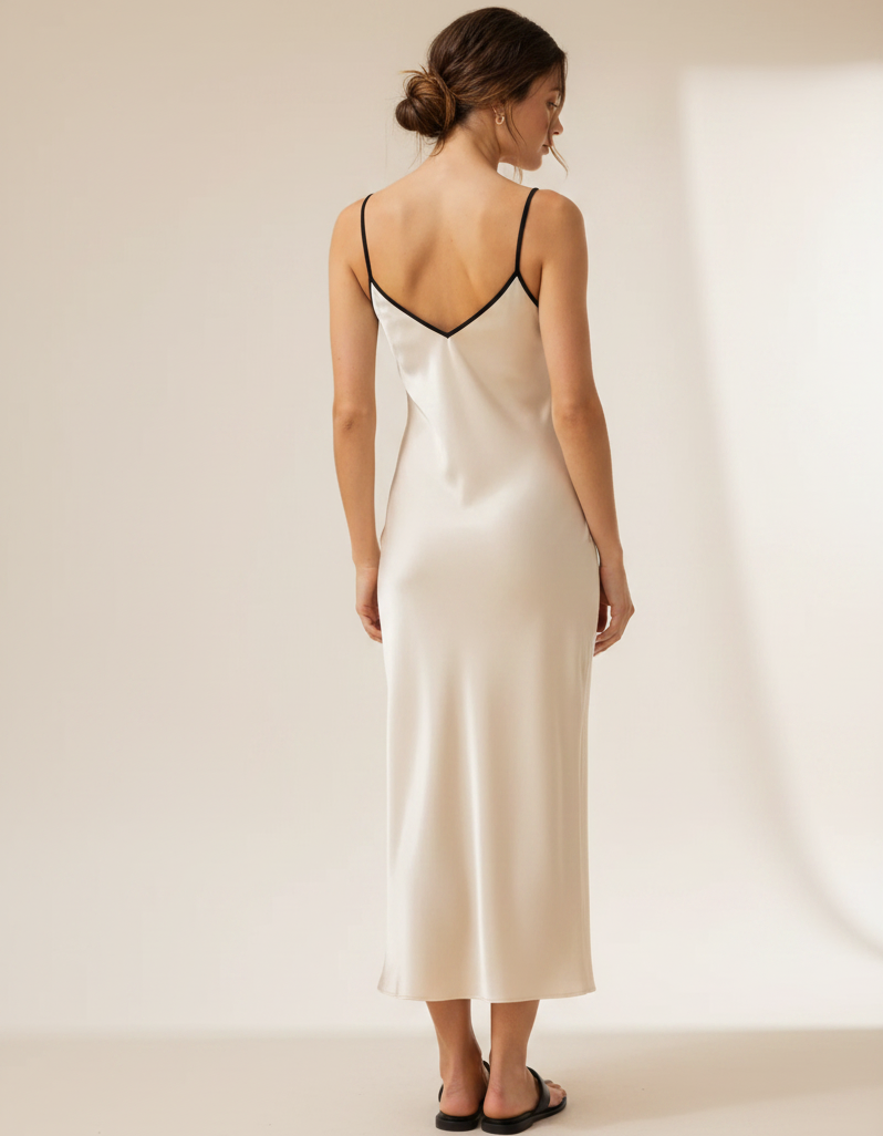 Margot Satin-Look Contrast-Trim Midi Dress