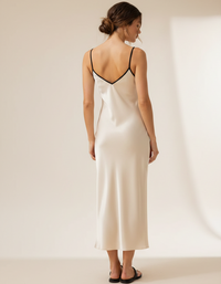 Margot Satin-Look Contrast-Trim Midi Dress