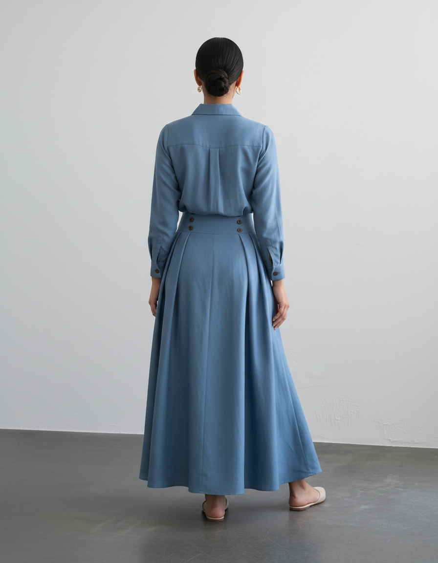 Elara Collared Shirt & Maxi Skirt Set