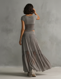 Clara Short-Sleeve Top & Lace-Trim Maxi Skirt Set