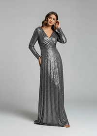 Willa Sequin Long-Sleeve Evening Maxi Dress