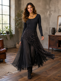 Kerensa Knit Top & Leopard-Print Chiffon Skirt Set