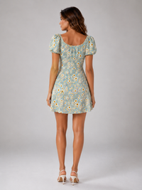 Arielle Floral Chiffon Puff-Sleeve Mini Dress